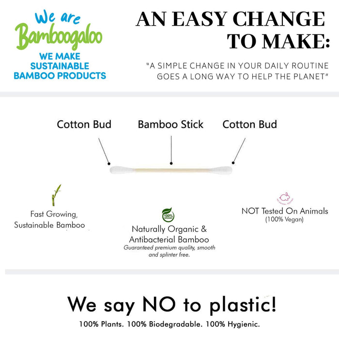 1000 organicznych ultramiękkich wacików z bambusowym uchwytem BAMBOOGALOO - w 100% wolne od plastiku - ekonomiczne opakowanie wacików bawełnianych / wacików - alternatywa dla plastikowych wacików bawełnianych