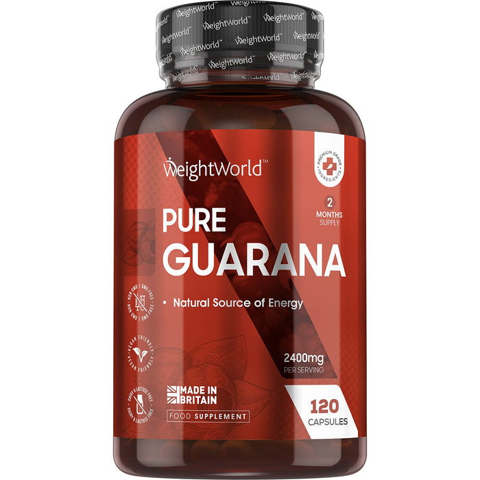 WeightWorld Pure Guarana Capsules - 1200mg - Suplement diety i doładowania energii z ekstraktem z guarany, naturalny kompleks, 4 x więcej kofeiny niż kawa, wzmacniacz energii treningu, przyjazny dla wegan - kapsułka 90