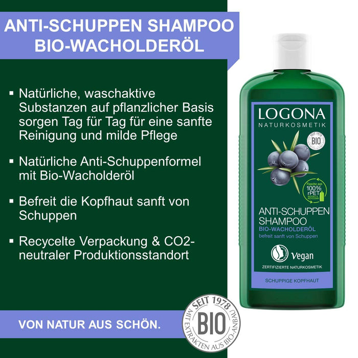 Logona Naturkosmetik Szampon Przeciwłupieżowy Organiczny Olejek Jałowca, 250 ml