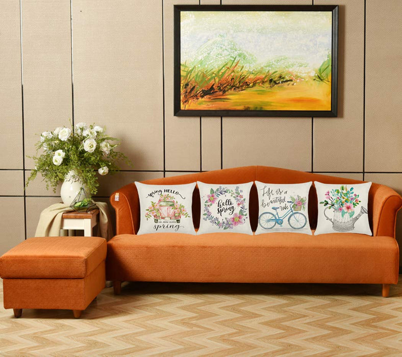 Hodeacc 6 szt. kolorowe wiosenne kwiaty poszewki na poduszki, bawełniana lniana dekoracyjna poszewka na poduszkę dekoracja domu na sofę kanapę łóżko krzesło, 45 x 45 cm, TYLKO POKROWIATOWA