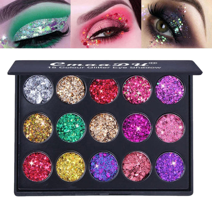 Glitter Eye Shadow Palette | 15-Color Shimmer Sequined Palette | Waterproof Makeup Palette For Face Body, Highly Pigmented Hjkj