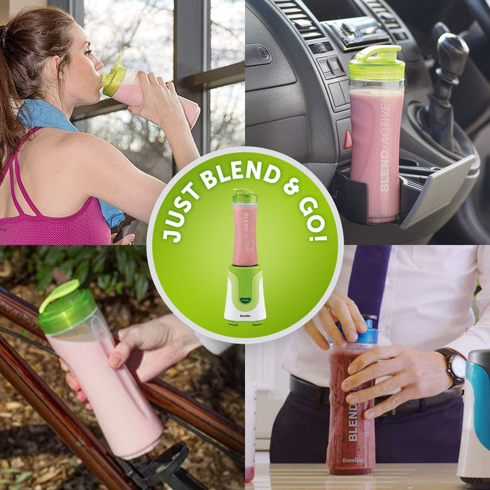 Breville Blend Active VBL062 mikser stojący i urządzenie do smoothie, 2 przenośne butelki do miksowania (600 ml), 300 W, zielony