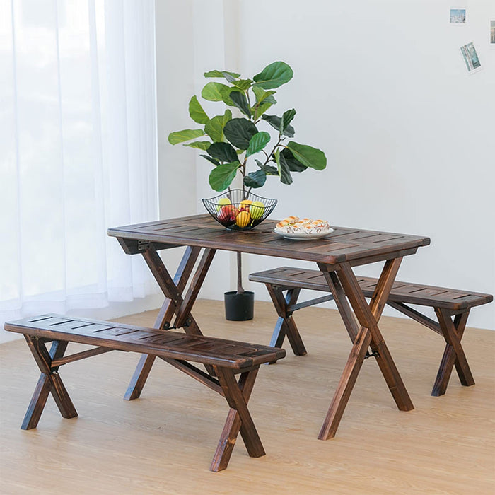Drewniany stół tarasowy z długim bokiem, wielofunkcyjny wielofunkcyjny stół tarasowy, solidna konstrukcja nośna z litego drewna, łatwy w montażu i przechowywaniu, odpowiedni do salonu / ogrodu / balkonu/tarasu.