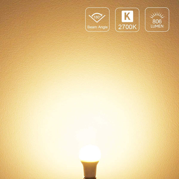 LE Żarówka LED E27, 8 W 806 lumenów LED E27, zastępuje żarówkę 60 W A60 E27, 2700 kelwinów ciepła biel LED, zestaw 6 sztuk, żarówka energooszczędna 180°