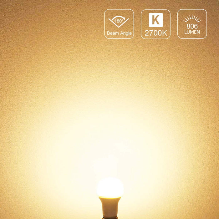 LE Żarówka LED E27, 8 W 806 lumenów LED E27, zastępuje żarówkę 60 W A60 E27, 2700 kelwinów ciepła biel LED, zestaw 6 sztuk, żarówka energooszczędna 180°