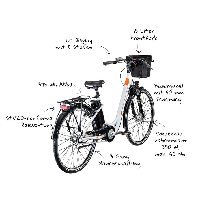 ZÜNDAPP EBike Z510 rower elektryczny z hamulcem nożnym, dla kobiet i mężczyzn, E-Bike, 3-biegowy, rower elektryczny, damski, holenderski, z koszem