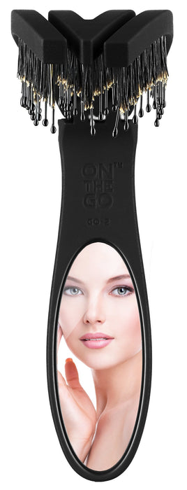 Olivia Garden Składana szczotka do włosów Fingerbrush On The Go Smooth & Style, do czesania, wygładzania i pielęgnacji, w podróży, z wbudowanym lusterkiem, włosie dzika i antystatyczne włosie nylonowe