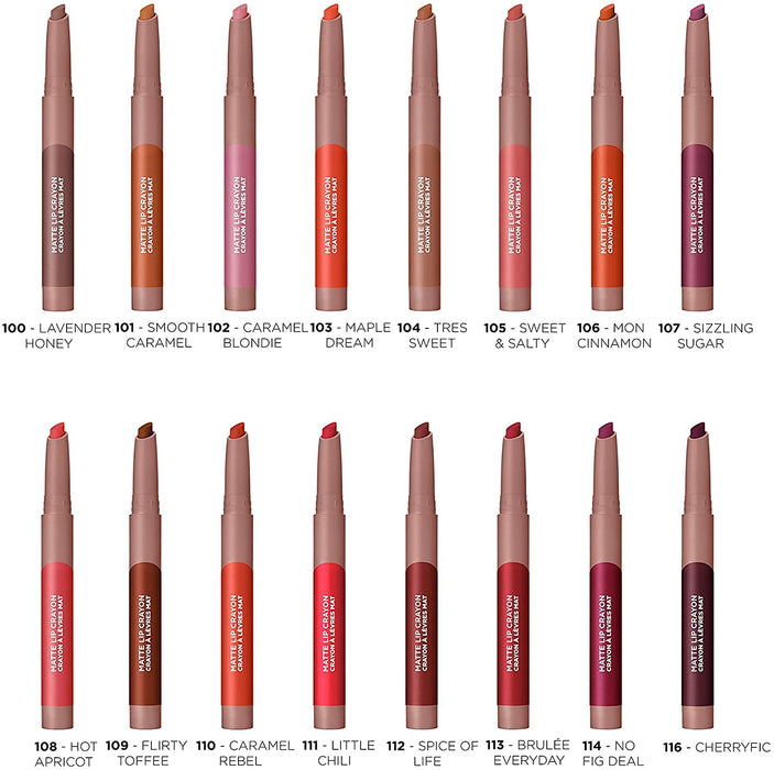 L'Oréal Paris Infaillible Matte Lip Crayon Pomadka do ust w wygodnej formie kredki o matowym wykończeniu, 102 Caramel Blondie, 2,5 g