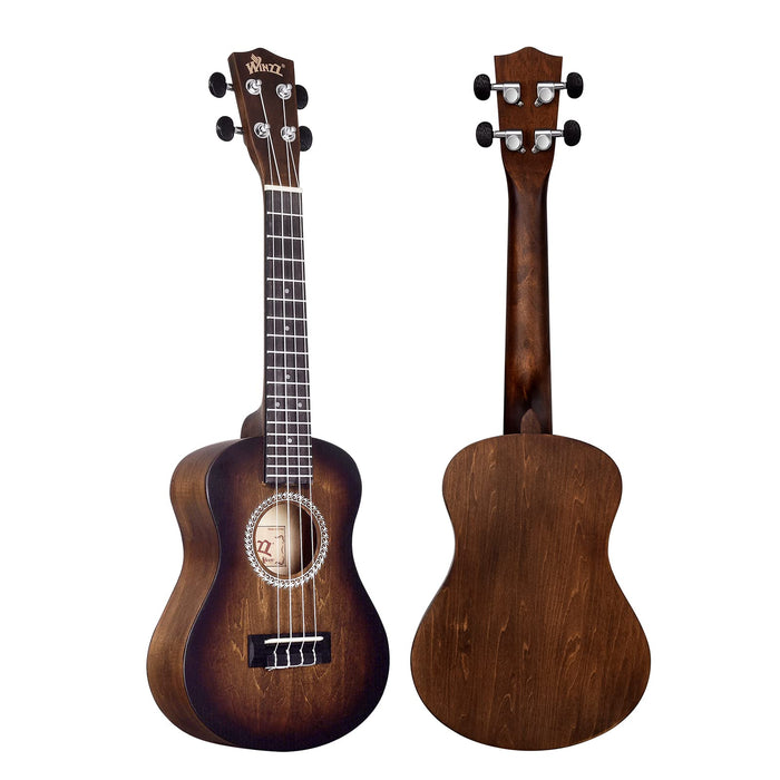 Winzz Ukulele koncertowe 58 cm, brązowe, zestaw ukulele dla początkujących i dzieci, jedyne w swoim rodzaju wzornictwo kolorystyczne