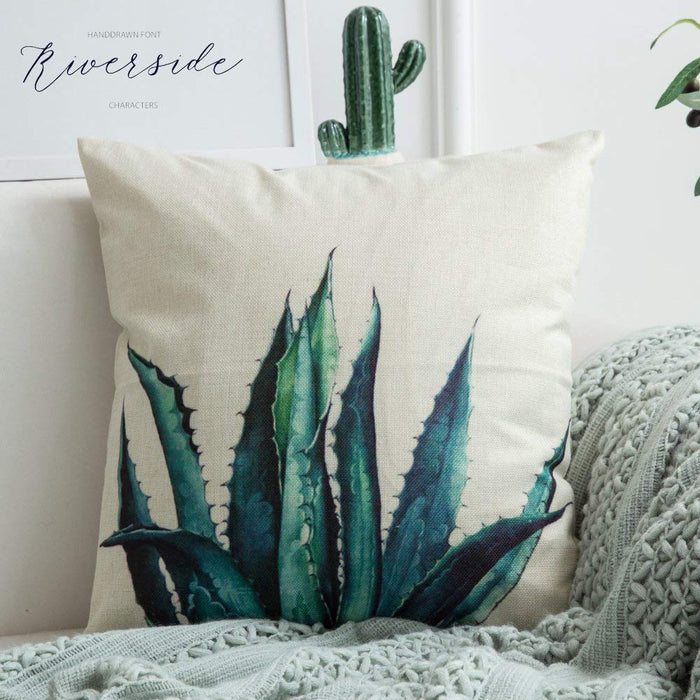 ISIYINER Poszewka na poduszkę z bawełny i lnu, na tropikalne rośliny, liście, dekoracyjna, do samochodu, 45 x 45 cm, zestaw 4 sztuk