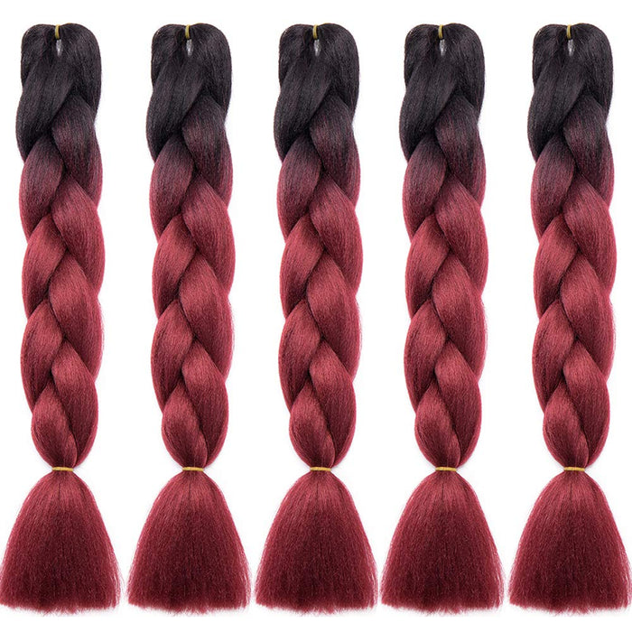 SEGO 5 sztuk pasemek do przedłużania włosów, ombre, kolor ombre, plecione, 2 odcienie 61 cm, czarne i czerwone