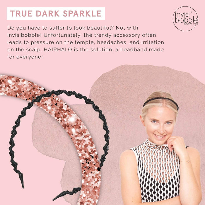 invisibobble Hairhalo opaska na głowę True Dark Sparkle, 1 x regulowana opaska dla dziewcząt i kobiet, miękka, delikatna dla włosów i wygodna, oryginalny projekt w sercu Monachium