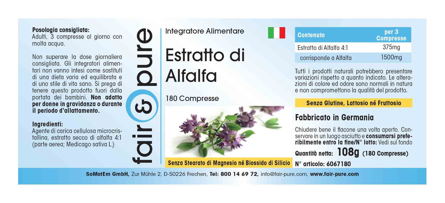 Alfalfa tabletki ekstrakt - Medicago sativa - 1500mg dzienna dawka - wegański - naturalny ekstrakt roślinny bez stearynianu magnezu - 180 tabletek
