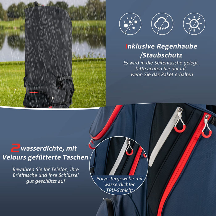 GOPLUS Torba bez golfa, torba do noszenia kija golfowego z 14 ściankami działowymi i 8 kieszeniami na zamek błyskawiczny, torba chłodząca i kieszenie na wartościowe przedmioty, torba golfowa z osłoną przeciwdeszczową