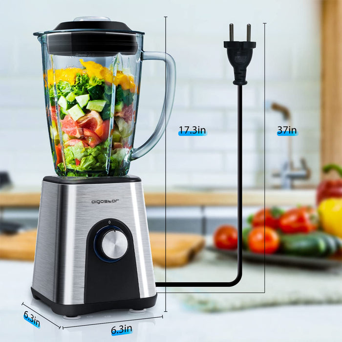 Aigostar Archer 30RKN - Blender o mocy 1200W i pojemności 1,8 litra, szklany dzbanek, 6 ostrzy ze stali nierdzewnej typu 304, wolny od BPA