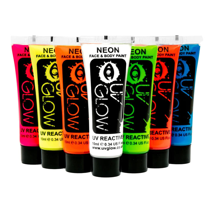 7 x 10 ml farby do malowania ciała UV, czarne światło, fluorescencyjne, do malowania ciała, neonowe, świecące kolory
