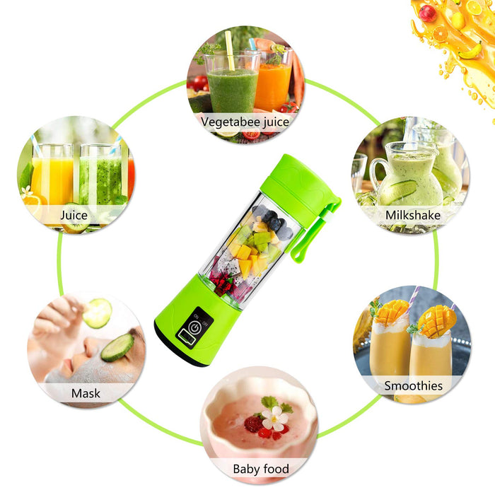 Meyall przenośny blender do smoothies owocowy lód, ładowanie USB osobisty rozmiar mini elektryczna sokowirówka kubek mieszacz do żywności z butelką 380 ml 6 ostrzami do domu kuchni biura na świeżym powietrzu sporty podróż (zielony)