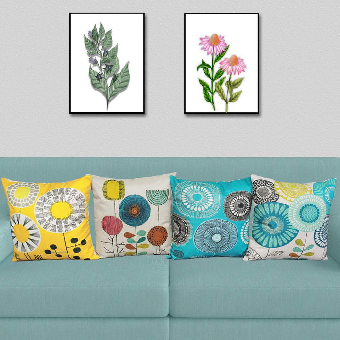 BoomTeck 4 poszewki na poduszkę, poszewki dekoracyjne 45 x 45 cm, bawełna i len, do domu, na sofę, w stylu vintage, zestaw poszewek w urocze, kolorowe, abstrakcyjne wzory kwiatowe