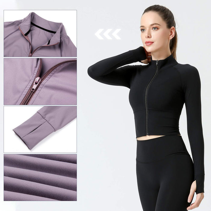 FEOYA damska kurtka sportowa z długim rękawem bluzka damska z wysokim rękawem slim slim kurtka do jogi pilates oddychająca S-XL