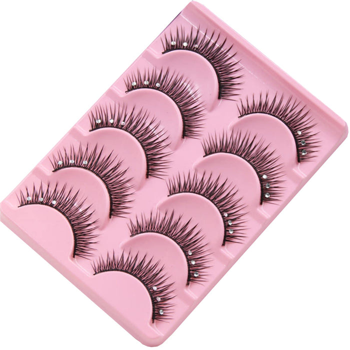 Zwarte valse wimpers met strass 5 paar 12 mm gekruiste pluizige volume nep wimpers make-up nep wimpers extensions voor vrouwen en meisjes