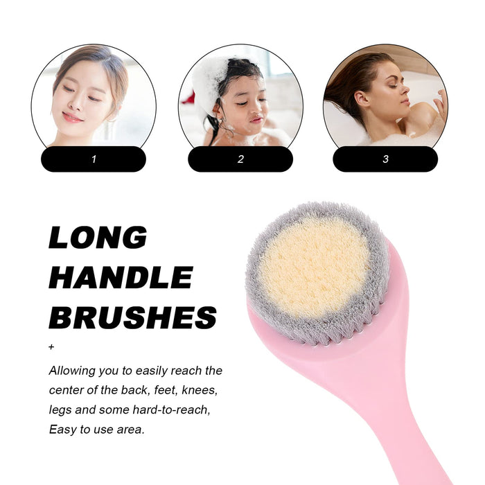 HEALLILY Do Kąpieli Szczotka Do Ciała Z Miękkie Włosie Długa Rączka Prysznicowa Szczotka Do Powrót Scrubber Delikatny Peeling Dla Mokro I Sucho Szczotkowania (Różowy)