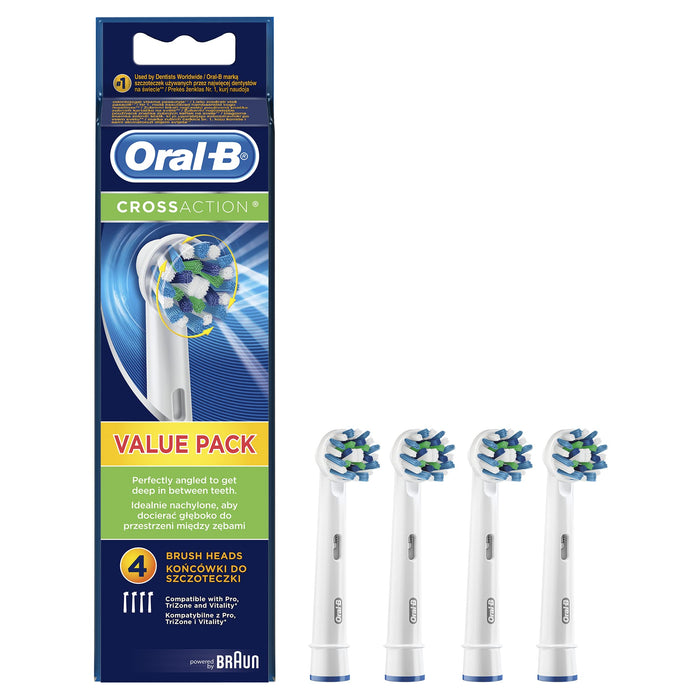 Oral-B CrossAction Końcówki do Szczoteczek, 4 Sztuki, Oryginalne Wkłady do Elektrycznej Szczoteczki, Białe