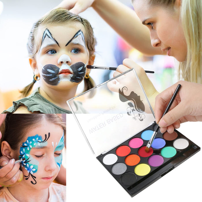URAQT Zestaw do makijażu dla dzieci, 15 kolorów paleta farb do makijażu, zmywalny zestaw do malowania twarzy do malowania ciała, malowanie ciała dla dzieci karnawałowego na Halloween