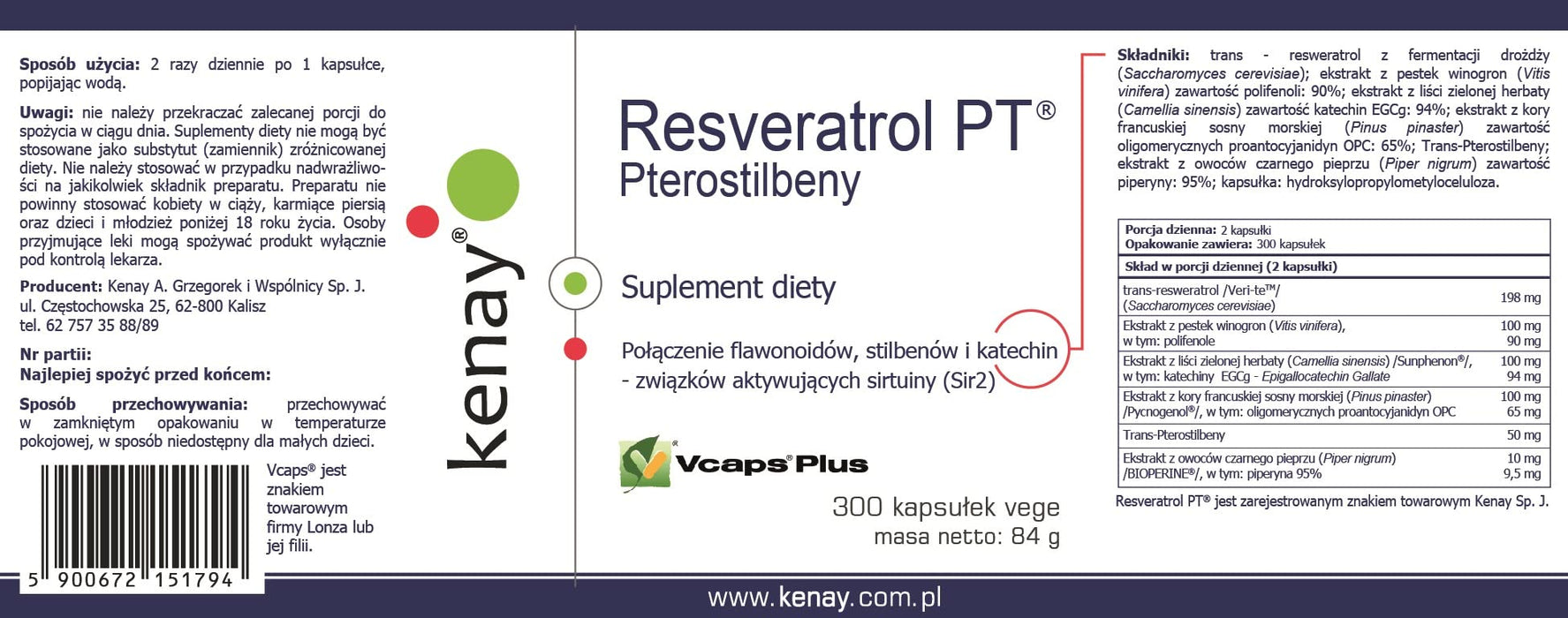 Kenay – Pterostilbeny – Resveratrol PT; 300 Kapsułek; Suplement diety; Zdrowie; Odporność; Sport; Trening; Antyoksydant; Przeciwutleniacz; Fitoaleksyny; Trening i Aktywny Tryb Życia