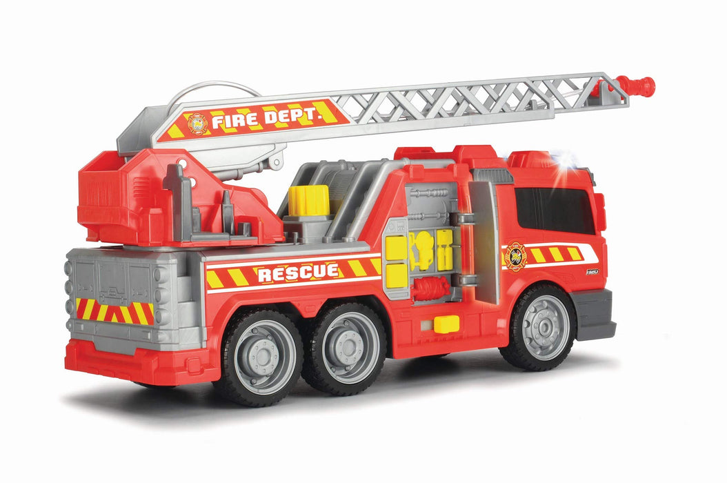 Dickie Toys 203308371 Straż pożarna Fire Fighter 36 cm, migające światła, efekty dźwiękowe, pojazd strażacki i ruchoma drabina, funkcja psikania wodą, trafiony prezent dla dzieci od 3 lat