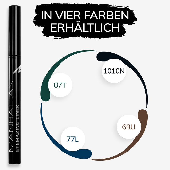 Manhattan Eyemazing Liner – czarny filcowy eyeliner do idealnego nakładania – kolor Black Lacque 1010N – 1 x 1,2 ml