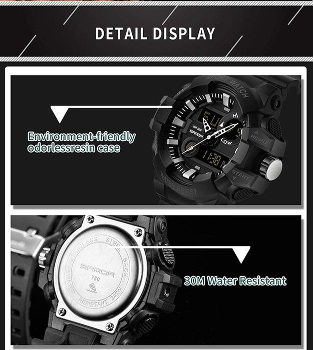 Zegarki męskie, Allslip sport wodoodporne noctilucent wielofunkcyjne outdoorowe wojskowe cyfrowe zegarki na rękę, A-biały, 48mm, pasek