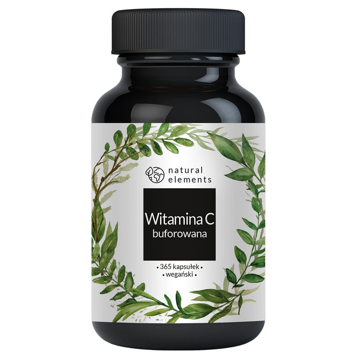 Witamina C 500 mg - 365 kapsułek – Premium: Z fermentacji roślinnej i buforowana (o neutralnym, bezkwasowym i łagodnym dla żołądka pH) – Bez niepożądanych dodatków, wegańska