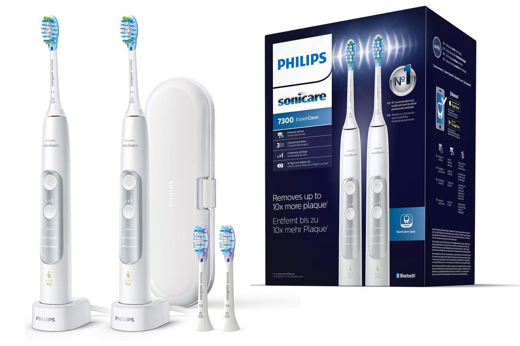Philips Sonicare ExpertClean 7300 elektryczna szczoteczka do zębów HX9611/19, z technologią soniczną, kontrola docisku, etui podróżne, dwupak, biała