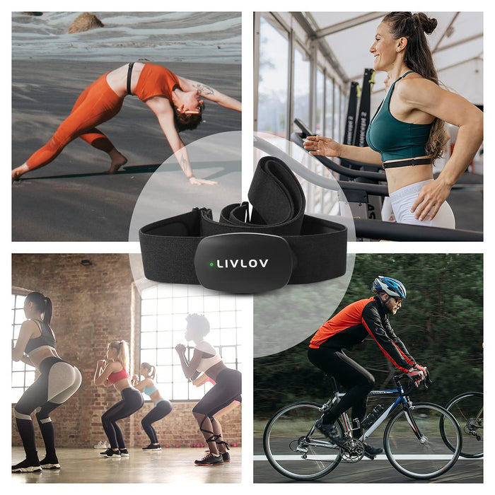 LIVLOV V6 monitor pulsu, pas piersiowy, tracker fitness IP67, wodoszczelny do Wahoo, Polar Beat, Strava, Zwift, Nike+ Run Club, obsługa Bluetooth 5.0 i ANT+, kompatybilny z iPhone i Android