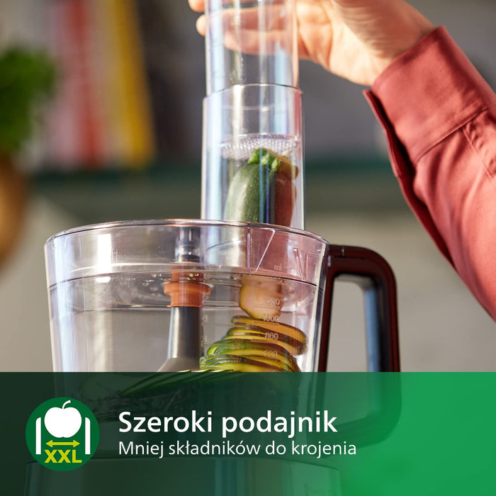 Philips Kompaktowy robot kuchenny oraz blender - 800 W, 29 funkcji, Pojemnik 2,1 l, Technologia PowerChop, Ostrze ze stali szlachetnej (HR7510/10)