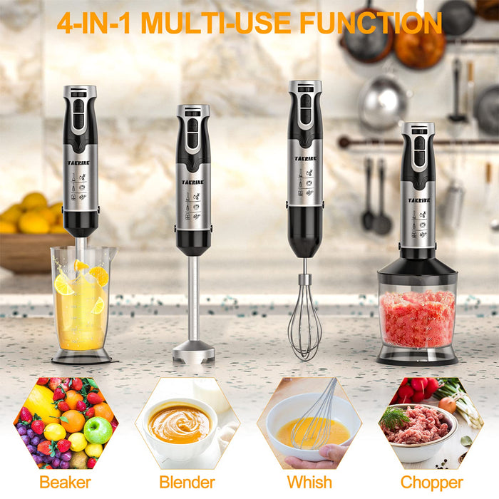 Blender ręczny 9 w 1 1500 W + TURBO mikser ręczny zestaw 304 blender ręczny stal szlachetna zwycięzca testu mikser wielofunkcyjny 4 ostrza ze stali szlachetnej łatwy w obsłudze, nie zawiera BPA