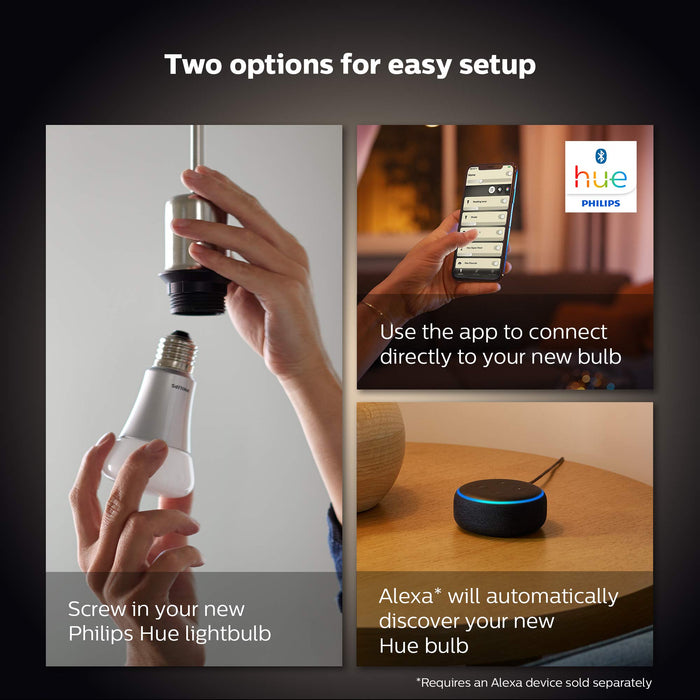 Philips Hue White Zestaw, 2x Inteligentna żarówka LED E27 9W A60, ciepłe białe światło, możliwość przyciemniania, sterowanie aplikacją