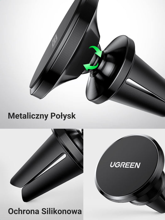 UGREEN Uchwyt Samochodowy na Telefon Uchwyt Magnetyczny z 2 Metalowymi Płytkami Kompatybilny z iPhone Galaxy Redmi Huawei Xiaomi LG