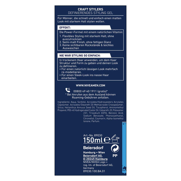 Nivea Men Craft Stylers żel do stylizacji włosów, półmatowy wykończenie, szybka i łatwa stylizacja włosów, mocno trzymająca, 1 opakowanie (1 x 150 ml)