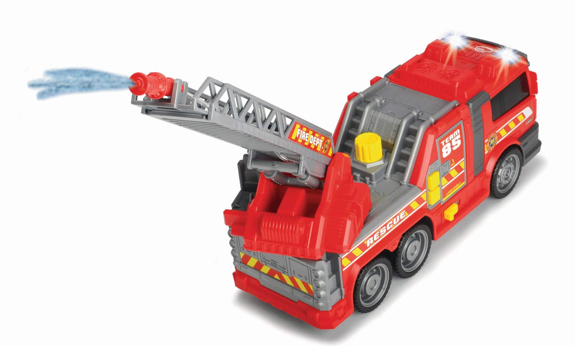 Dickie Toys 203308371 Straż pożarna Fire Fighter 36 cm, migające światła, efekty dźwiękowe, pojazd strażacki i ruchoma drabina, funkcja psikania wodą, trafiony prezent dla dzieci od 3 lat