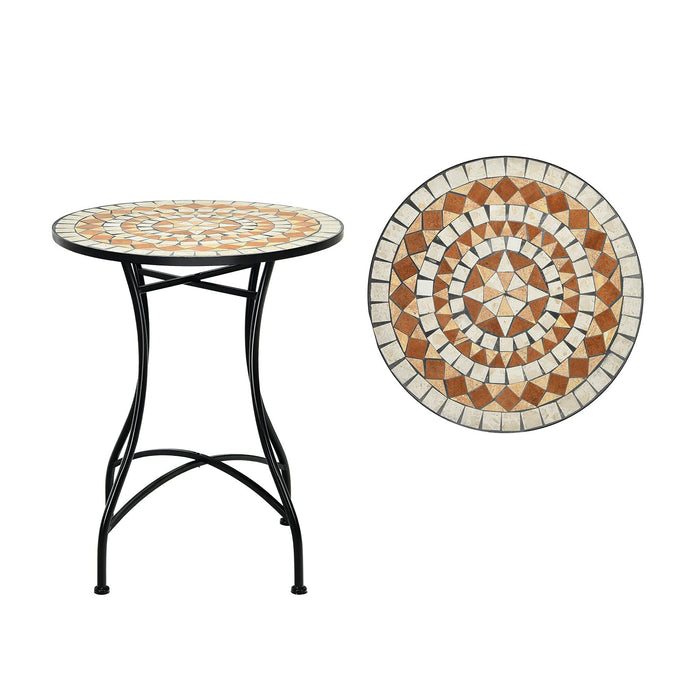 GIANTEX Stolik mozaikowy, okrągły stolik kawowy, mozaika, stolik pomocniczy, stolik balkonowy, stół ogrodowy, żelazny stelaż, stolik kawowy, stół metalowy, stolik kawowy w stylu vintage, do salonu, ogrodu, na taras