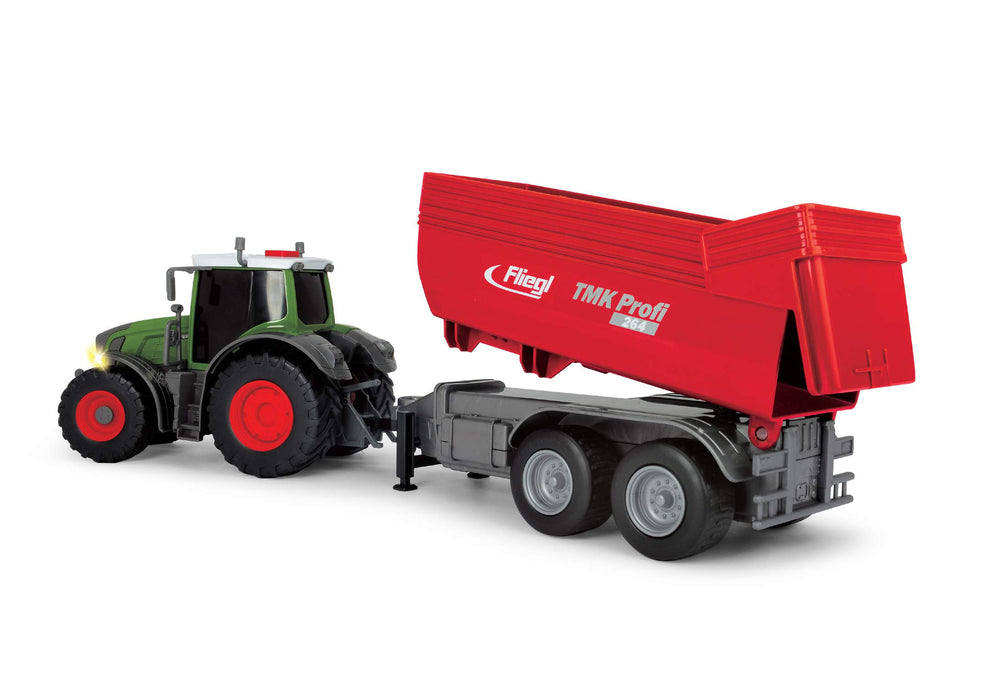 Dickie Toys 203737002 FARM Fendt 939 Vario traktor zabawkowy z przyczepą 41 cm, zabawa w gospodarstwo rolne, podnoszenie i opuszczanie, otwierana tylna klapa, światło i dźwięk, dla dzieci od 3 lat