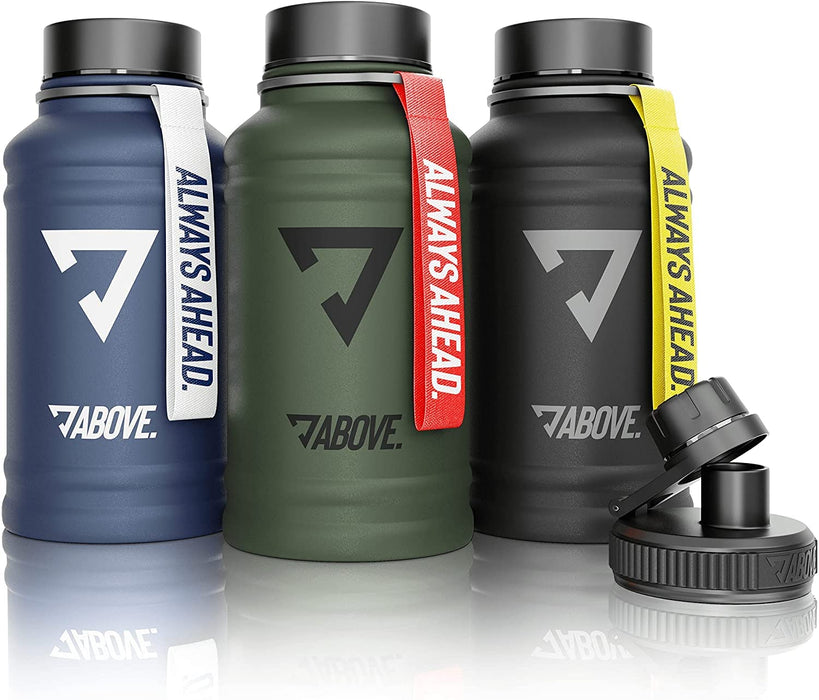 ABOVE. Butelka do picia ze stali nierdzewnej 1.3L - 2.2L, 2 zamknięcia do picia, 100% wolna od BPA, nadaje się do napojów gazowanych, szczelna Water Jug do sportu i camping (2.2L, Zielony)