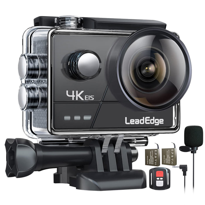 LeadEdge A20 Action Cam kamera sportowa 4 K/30 kl./s, 20 MP, zewnętrzny mikrofon, WiFi, odporny na wstrząsy, stabilizator obrazu, kamera na kask, 40 m, 2,0 IPS 2,4 G, pilot zdalnego sterowania, 2 baterie
