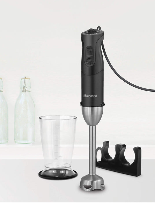 Brabantia BBEK1061MB Zestaw blendera ręcznego - 1000 Watt - Prędkości 8 - Funkcja Turbo - Miarka 600 ml - Kruszarka do lodu - Smoothie maker - Stal nierdzewna