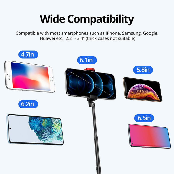 ATUMTEK Statyw do selfie Stick wysuwany 3 w 1 aluminiowy kij do selfie Bluetooth z bezprzewodowym pilotem do iPhone 13/13 Pro/12/11 Pro/XS Max/XS/XR/X/8/7, Samsung Huawei LG Google Sony, czerwony