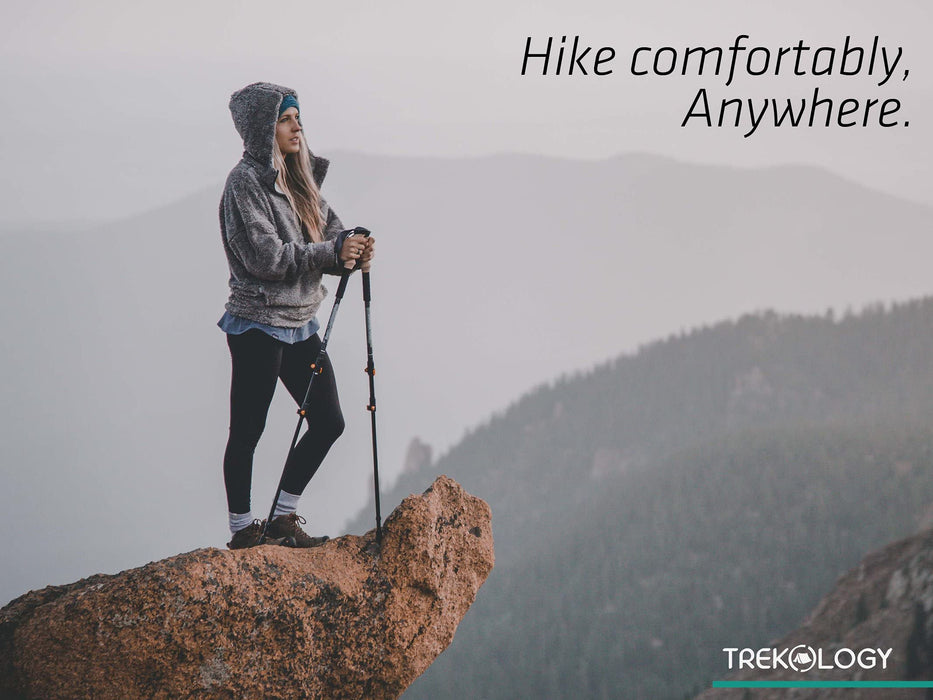 TREKOLOGY Kijki trekkingowe – lekkie, składane, regulowane, aluminiowe kijki do wędrówek, lekkie, para, z akcesoriami Nordic Trek dla kobiet, mężczyzn, seniorów, wędrówek