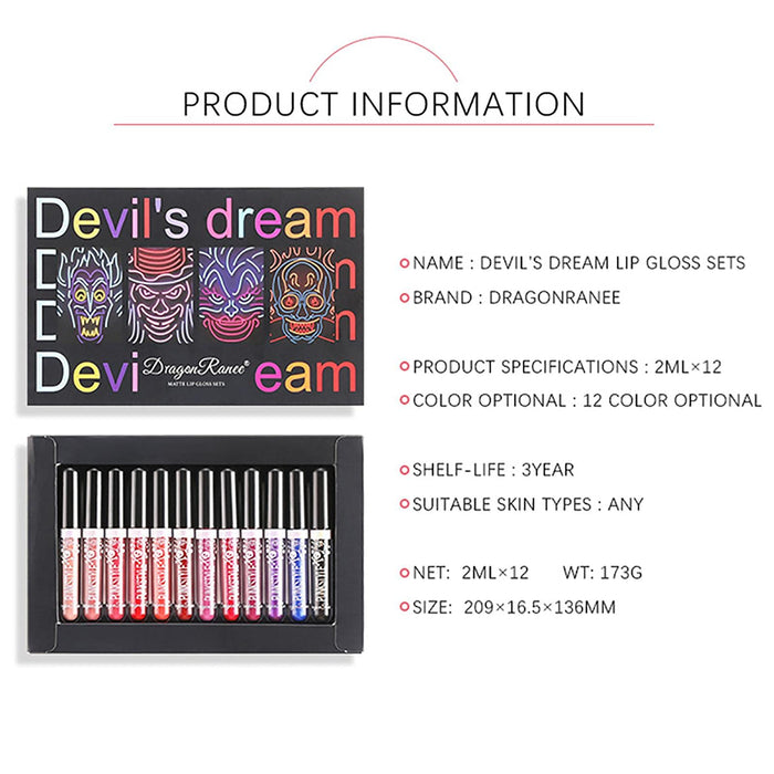 Zestaw płynnych pomadek do ust, na Halloween, długo trwały, matowy, trwały, nieklejący, zestaw wodoodpornych pomadek do ust dla kobiet, czarujący, atrakcyjny, kosmetyczny makijaż