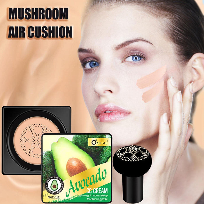 Mushroom Head Air Cushion CC Cream - Krem CC Awokado - Naturalny podkład z grzybami, nawilżający krem BB, długotrwały matowy korektor podkład do makijażu twarzy B/a