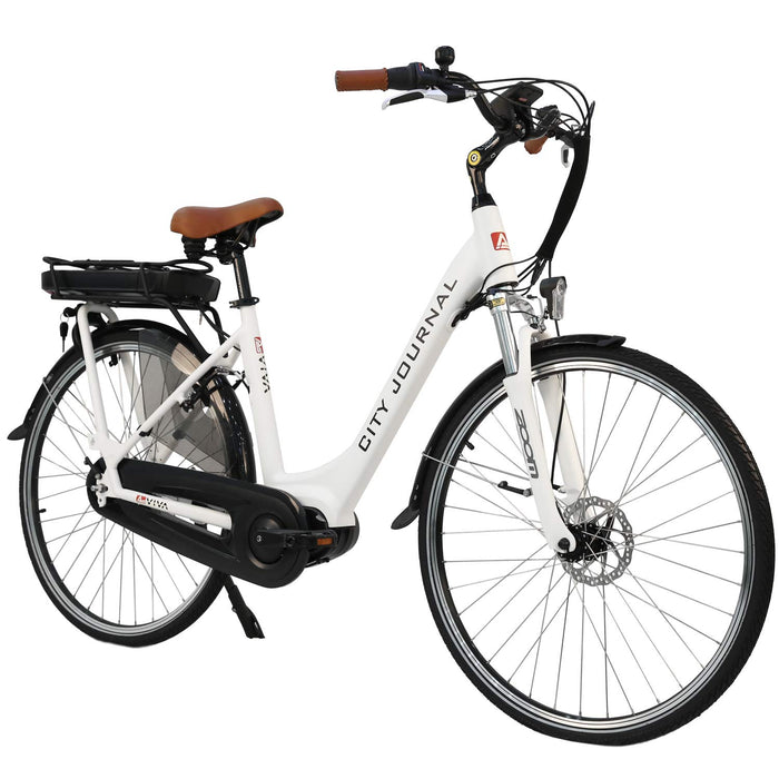 AsVIVA E-Bike damski rower holenderski 28", niskopoczątkujący (akumulator 13 Ah), 7-biegowa przerzutka Shimano, silnik środkowy, hamulce tarczowe, biały